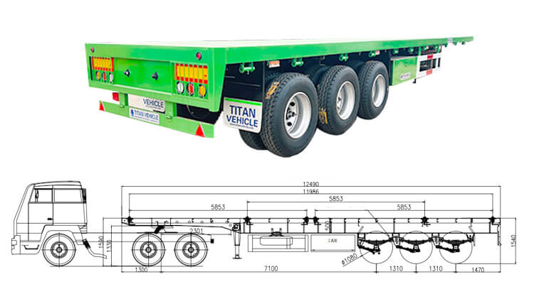 60 Ton Tri Axle Flatbed Semi Trailer for Sale in Mauritius