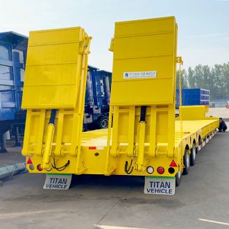 Tri Axle Low Bed Trailer Truck with Hydraulic Folding Ramp